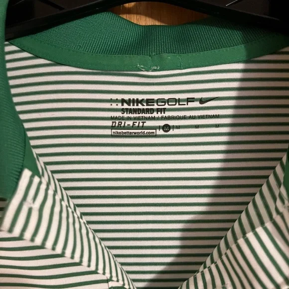Nike Golf Dri-Fit Men's Striped Polo Shirt - Green and White Medium - Picture 2 of 7